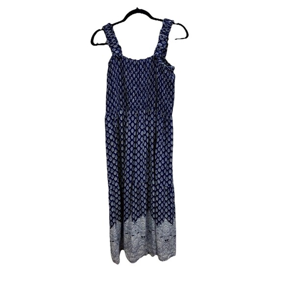 Style House XL Maxi Sundress Boho Smocked Bodice Ruffle Straps Blue White - Picture 5 of 7